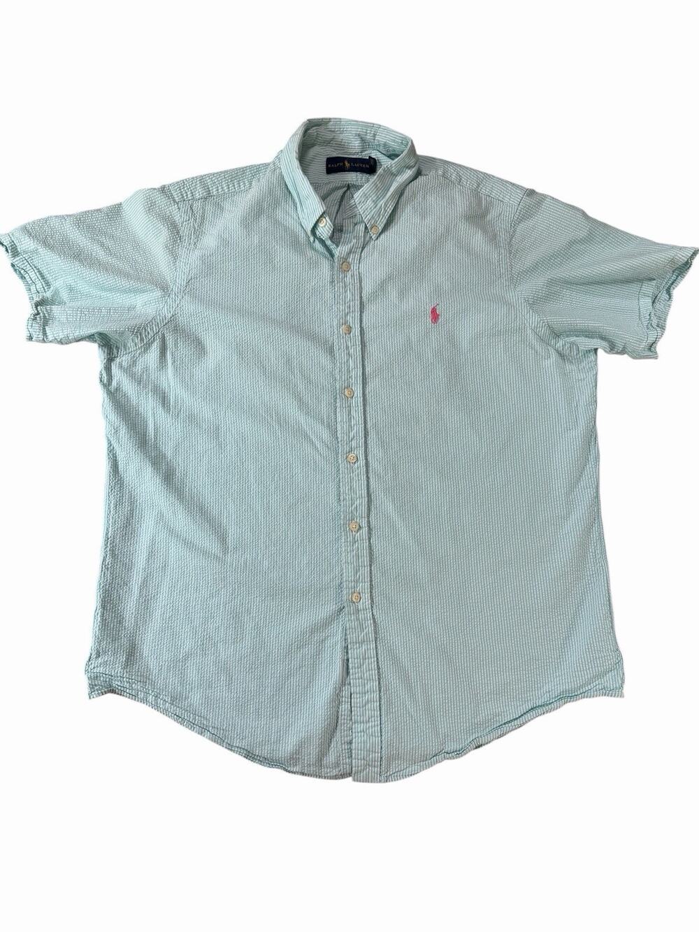Ralph Lauren Classic Fit Seersucker Shirt Men's XL Mint Green Pink Pony